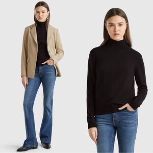 United Colors of Benetton Black Turtleneck Sweater Merino Wool Size XS